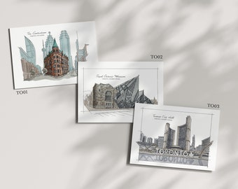 Carte postale artistique de voyage à Toronto, 4 x 6 | Ensemble de 3 cartes postales Toronto Ontario Canada | Impression artistique