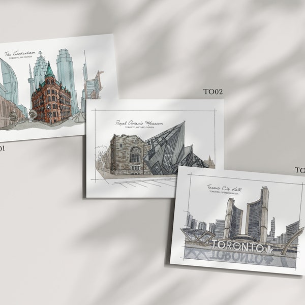 Toronto Travel Art Postcard, 4x6 | Toronto Ontario Canada Postcard Set of 3 | Art Print