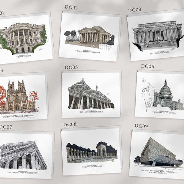 Washington DC Monuments Greeting Card | Washington DC Greeting Card Set of 3, 6, 9