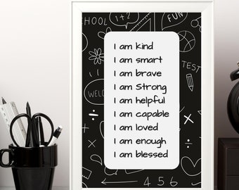 Affirmations wall art for kids, Positive Quote print, Inspirational Quote, Educational poster, kids bedroom decor, printable wall art