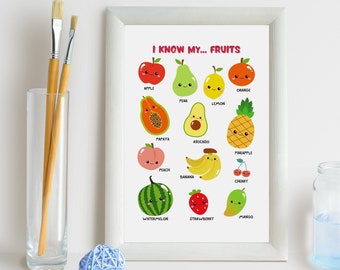 Fruit wall art, Fun Posters for Kids, Playroom printable art, Fruits Printable, Fruits poster for kids, Healthy food Education