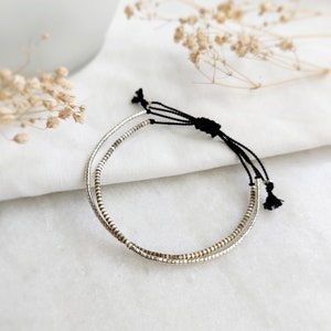 Miyuki Glass Seed Bead Bracelet: Silk Cord, Adjustable Macrame Clasp