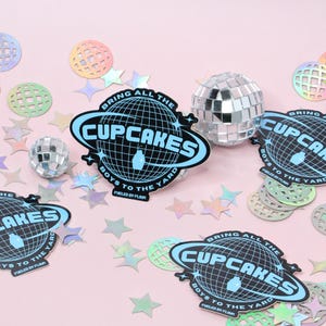 Cupcakes Bring The Boys To The Yard Vinyl Sticker, Cupcake Sticker, Y2K Cosmic Galaxy Design, Perfect Gift for Bakers, Waterproof Sticker