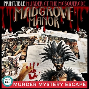 DIY PRINTABLE Murder at the Masquerade, Madgrove Manor Mystery Game,  Family Game Night Puzzle Escape Room, Halloween Puzzle Escape Game