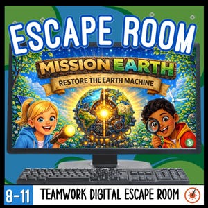 Escape Room virtual del Día de la Tierra para niños / Juego de misterio digital Misión Tierra (8-11 años)