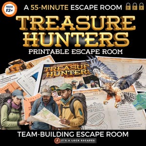 PRINTABLE Treasure Hunters Escape Room Game, Treasure Hunt Themed Escape Team-Building Printable Escape Room, Family Game Night, Work Events