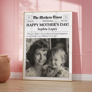 Custom Mothers Day Newspaper Print, Personalised Mum Gift, Mom Mother Meaningful Gift, Digital Download