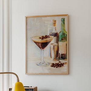 Espresso Martini Ölgemälde Druck, Vintage Küchendekoration, Barwagen Poster, Bauernhausdekoration, Cocktail druckbare Wandkunst