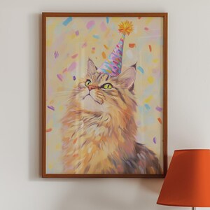 Lámina de gato de fiesta: Arte de pared infantil original (descarga digital)