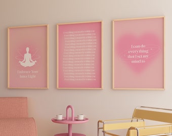Pink Manifest Aura Art Print Set: Y2K Spiritual Affirmations (Digital Download)