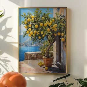 Vintage citroenolieverfschilderij, decor boerderij, Italiaans mediterraan decor, vintage keukendecor, afdrukbare fruit muurkunst