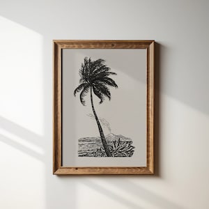 Vintage Palm Tree Drawing, Botanical Neutral Tree Print, Printable Wall Art