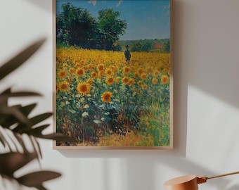 Sunflower Field Art Print: Farmhouse Landscape (Digital Download)