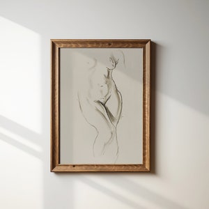 Naked Woman Body Drawing,  Woman Figure Charcoal Sketch, Minimalist Print, Printable Wall Art