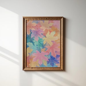 Bunte Herbst Blätter Pastell Malerei, Herbst Poster, Rustikale Dekoration, Minimalistische druckbare Kunst