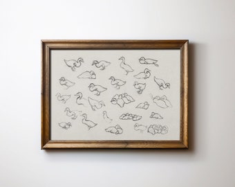 Sketch of Ducks Drawing, Antique Geese Print, Vintage Animal Painting, Printable Wall Art