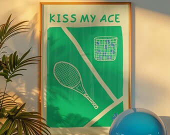 Póster de tenis "Kiss My Ace": Lámina deportiva retro (Descarga digital)