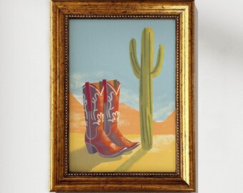 Cowgirl Boots and Cactus Art Print: Southwestern Home Decor (Digital Download)
