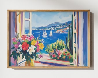 Open Window Floral Abstract Painting Print, Farmhouse Landscape Painting, Aesthetic Wall Decor, Matisse Wall Art Printable Wall Art