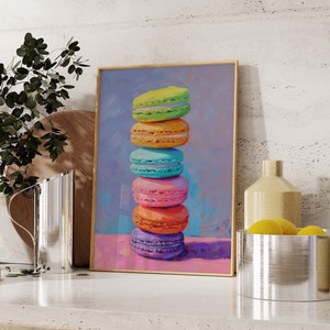 Bunter Macaron Gemälde Druck, Vintage Küchen Dekor, Barwagen Wanddekoration, Essen druckbare Wandkunst