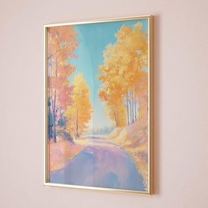 Pastell Herbst Landschaft, Herbst Poster Druck, Rustikale Landschaft, Minimalistische druckbare Wandkunst