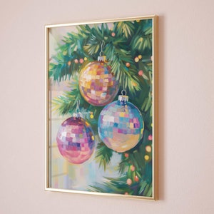 Disco Ball Weihnachtsschmuck Pastell Malerei Winter Weihnachten Print Weihnachtsdekor druckbare Wandkunst