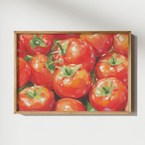 Abstrakte Tomaten Malerei Druck, Vintage Küchen Dekor, Barwagen Wand Dekoration, Trendige Gemüse Illustration, vielseitiges Essen Kunstdruck
