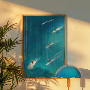 Kleine Leute Surfen im Meer, Strand Haus Dekor, Surfen Poster, minimalistische druckbare Wandkunst