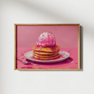 Eis und Pfannkuchen Ölgemälde Druck, Küchendekoration, Barwagen Wanddekoration, trendiges Frühstück Essen druckbare Wandkunst