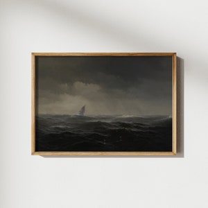 Moody Seascape Art Print, Antique Ship Painting, Rustic Dark Academia Decor, Dark Printable Wall Art