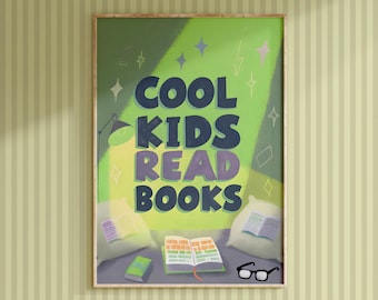 Cool Kids Read Books Print, Playroom Wall Decor, Children Classroom Wall Art, Read Corner Printable Artwork, Book Lover Gift