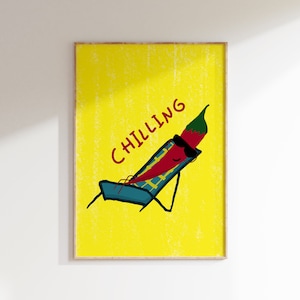 Chilling Chili Hand getrokken keukenprint, Retro Foodie Art, Bar Cart Decor, afdrukbare muurkunst