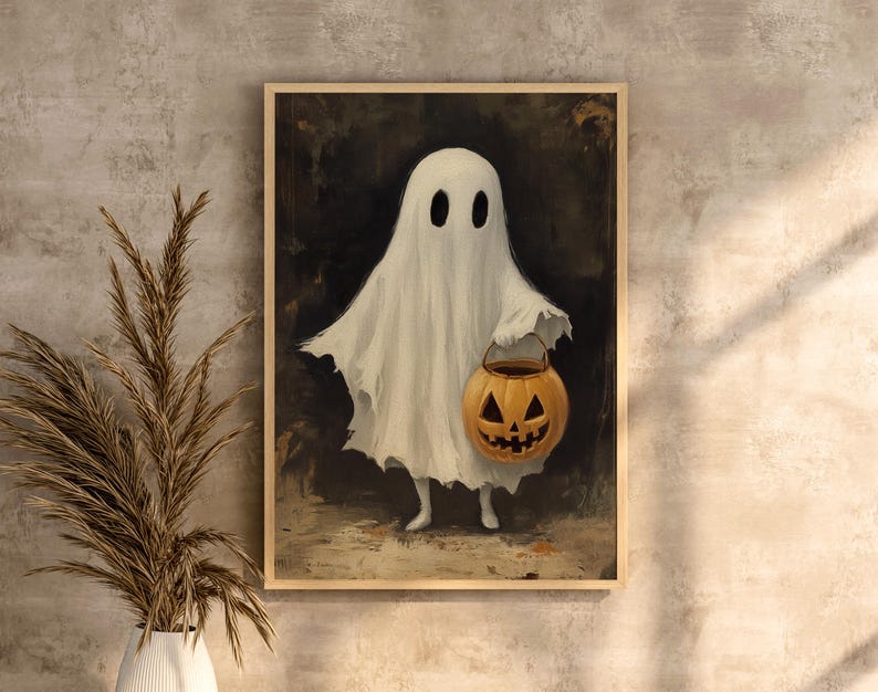 Cute Ghost Holding Jack O' Lantern Painting,spooky Halloween Home Decor ...