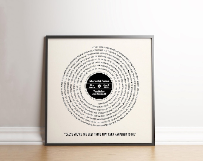 Custom Vinyl Lyrics Poster | Personalised Music Print | Personalised Unique Gift | Anniversary Gift | Wedding Song Gift