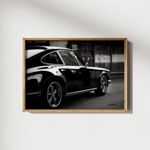 Póster vintage de Porsche 911 / Arte mural deportivo de lujo / Impresión de automóvil en blanco y negro imprimible