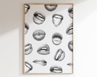 Lips Wall Art, Funky Fashion Print, Preppy Dorm Decor, Maximalist home decor