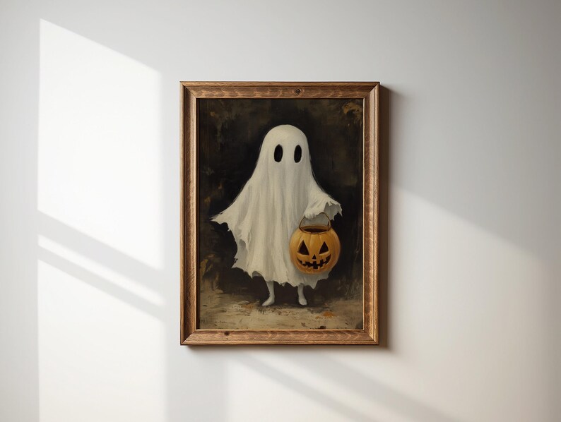 Cute Ghost Holding Jack O' Lantern Painting,spooky Halloween Home Decor ...