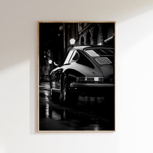 Vintage Porsche Carrera Poster | Retro Car Print | Black and White Wall Art