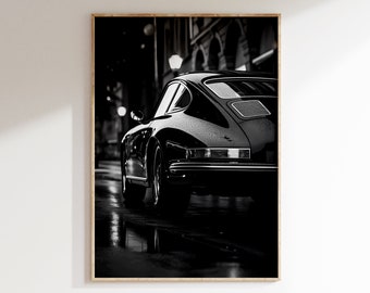 Vintage Porsche Carrera Poster | Retro Car Print | Black and White Wall Art