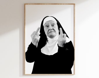 Funny Nun Middle Fingers | Vintage Photography