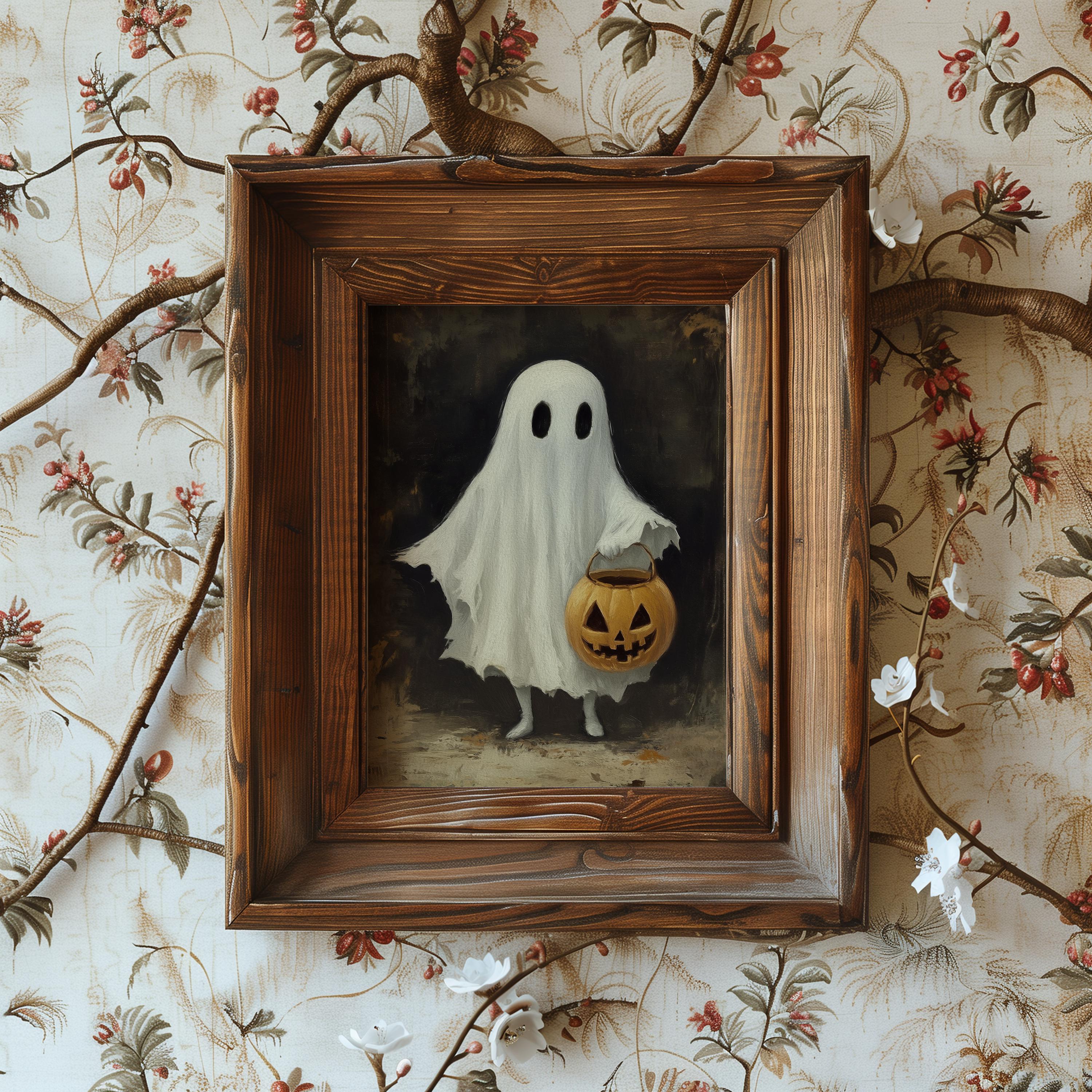 Cute Ghost Holding Jack O' Lantern Painting,spooky Halloween Home Decor ...