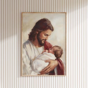 Jesus Holding Baby Print, LDS Nursery Art, Baby Blessing Gift, Christ with Infant Painting