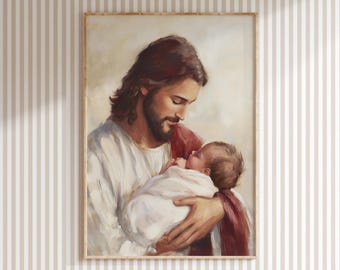 Jesus Holding Baby Print, LDS Nursery Art, Baby Blessing Gift, Christ with Infant Painting