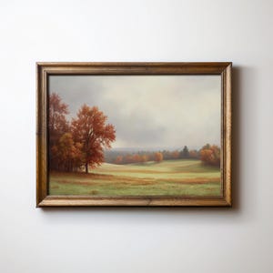 Muted Autumn Landscape Painting, Fall Poster Print, Rustic Home Decor, Country Farmhouse Printable Wall Art