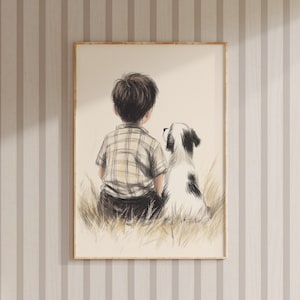Kinderzimmer Junge und Hund Druck, Kinderzimmer Wanddeko, Kinderzimmer Tier Skizze, Jungen Kinderzimmer Kunst, Kindergarten Hund druckbare Grafik