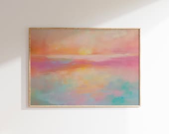 Pastel Sunset Painting, Lake House Decor, Serene Nature Print