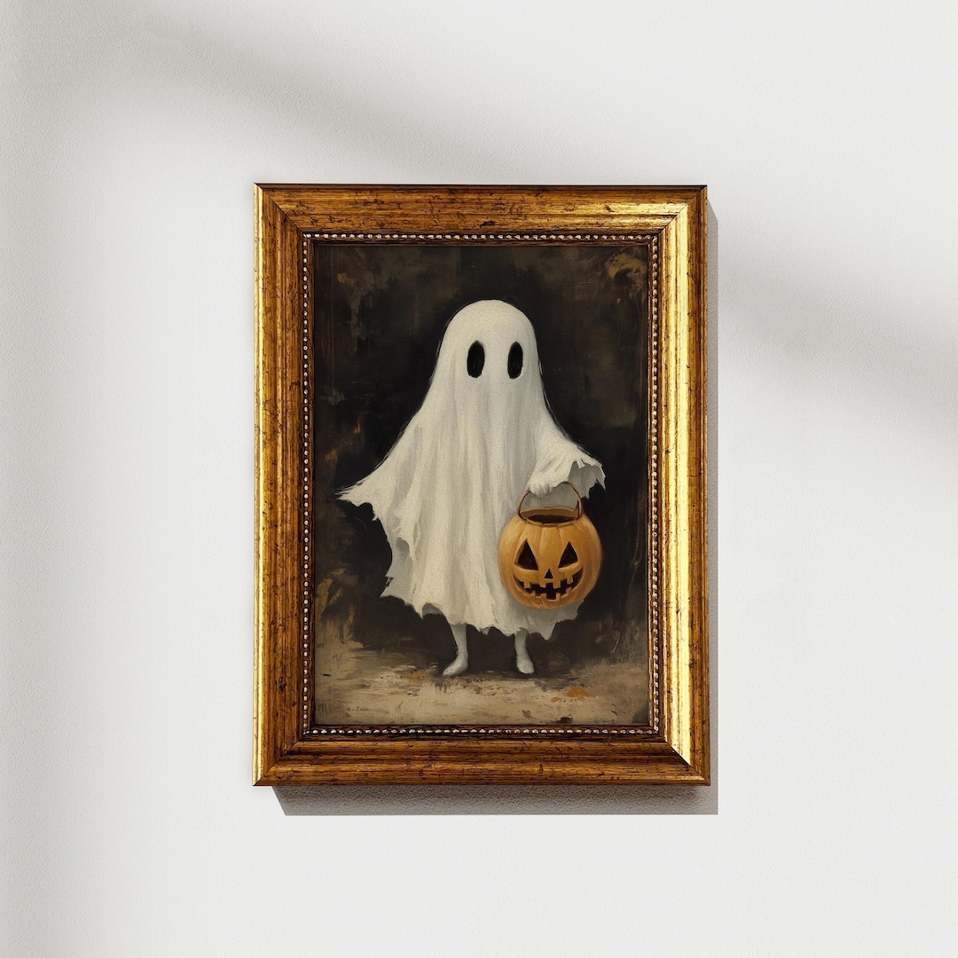 Cute Ghost Holding Jack O' Lantern Painting,spooky Halloween Home Decor ...