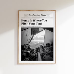 Trendy &quot;Home is Where You Pitch Your Tent&quot; Digital Print | Printable Camping Wall Art | Outdoor Poster