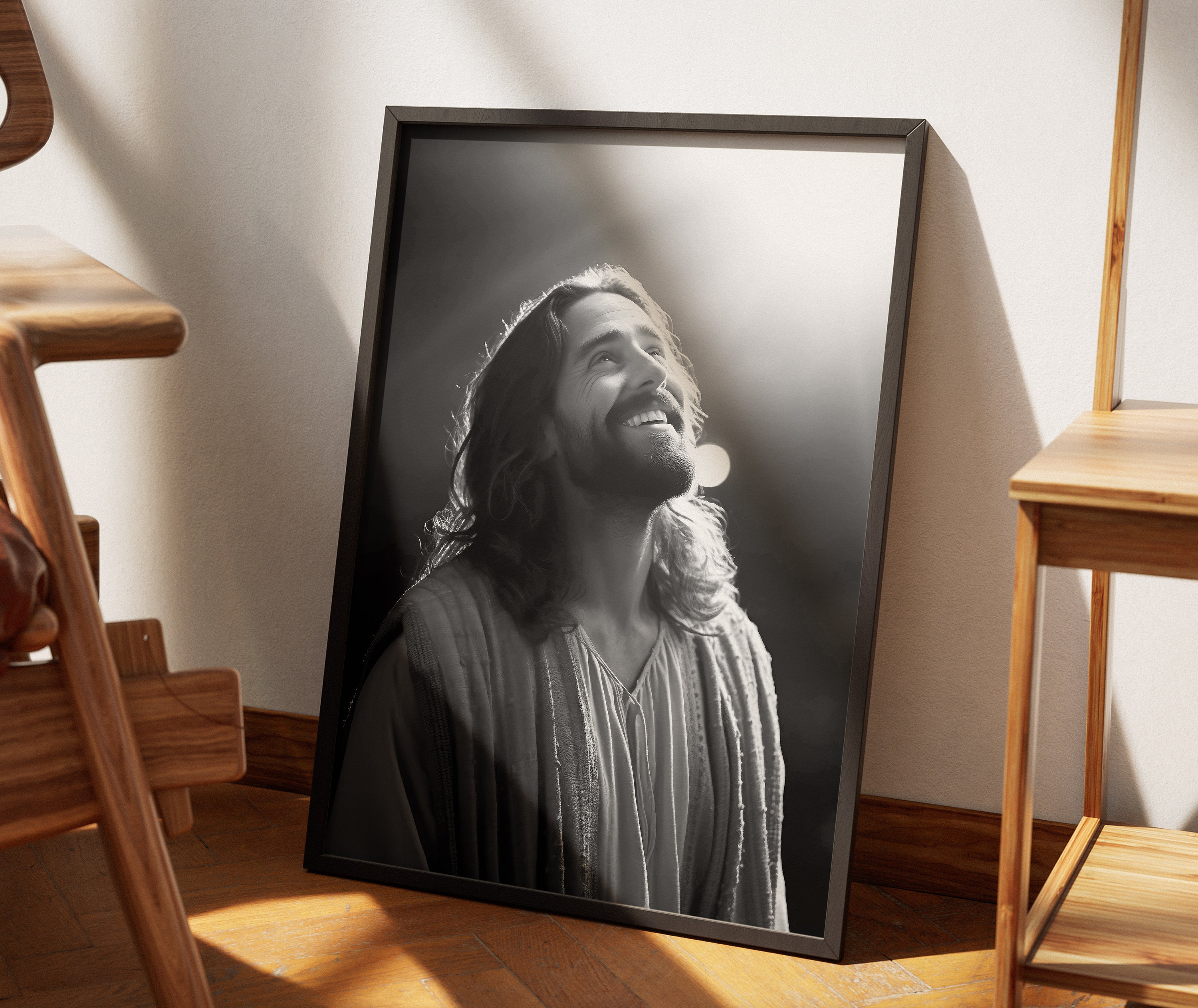 Smiling Jesus Christ Poster | Black and White Print | Christian Wall ...