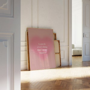 Puede incluir: Un p&oacute;ster motivacional rosa con el texto "Puedo hacer todo lo que me proponga".